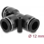 Pneumatic T-connector DELOCK 12 mm, female thread, metal/plastic body, 58 mm, two mounting holes