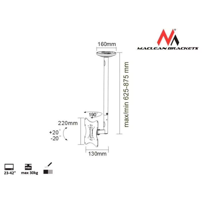 Maclean MC-504A S Adjustable Ceiling Bracket 23-42 30kg