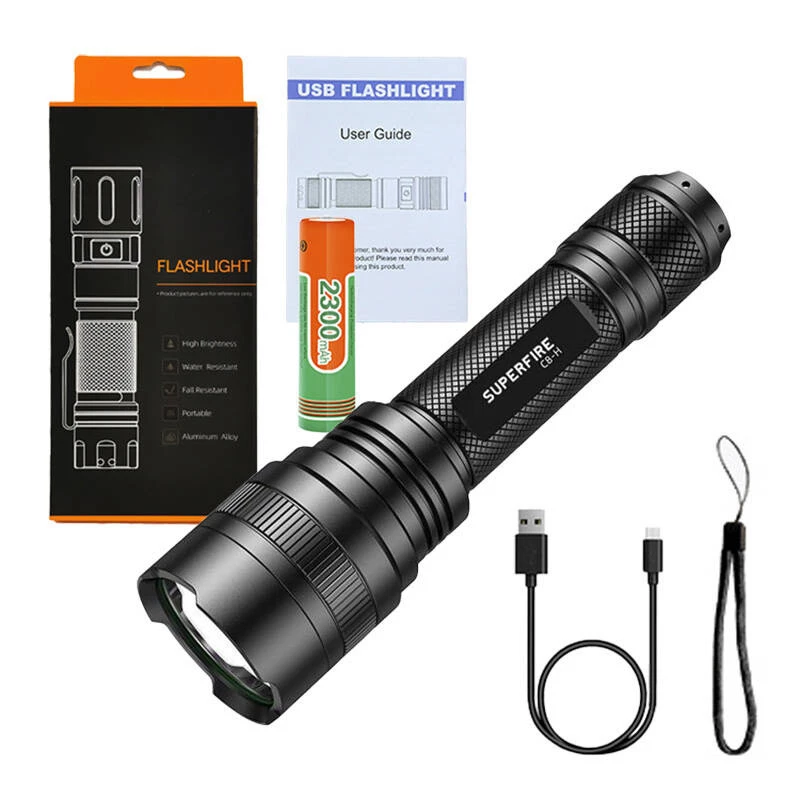 Flashlight Supfire C8-H — 1200 lm, USB rechargeable, 250 m beam