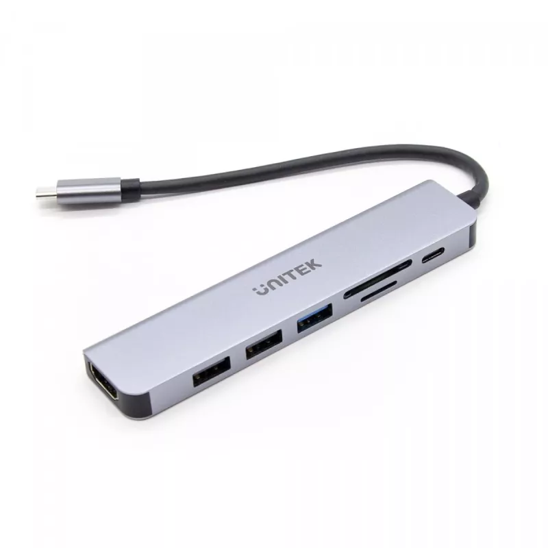 USB-C Hub Unitek 7in1 Aluminium PD 100W 5 Gbps — multiport adapter with Power Delivery