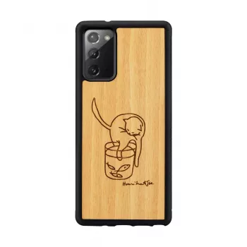 Protective phone case man and wood for Samsung Galaxy Note 20 with cat and fish print
