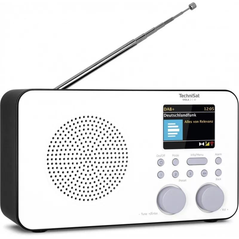 Internet radio TECHNISAT VIOLA 2 C IR — Analog & digital tuner, DAB+/FM, Wi‑Fi, 3 W, 2.4 inch TFT, 3.5 mm, Black/White