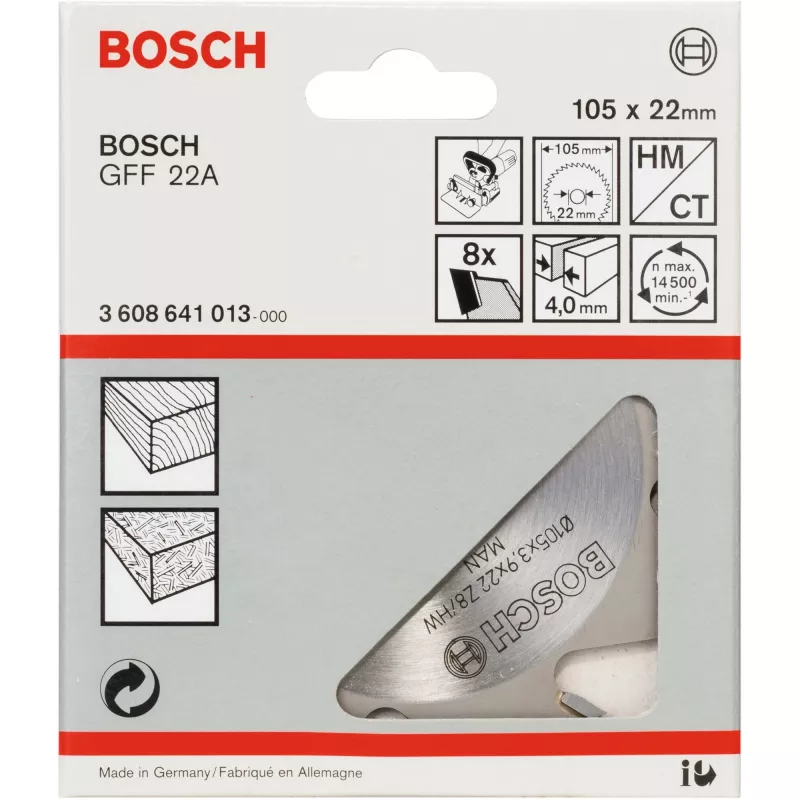 Bosch 3608641013 Slot Cutter, 105 x 22 mm, 8 Teeth, for GFF 22 A