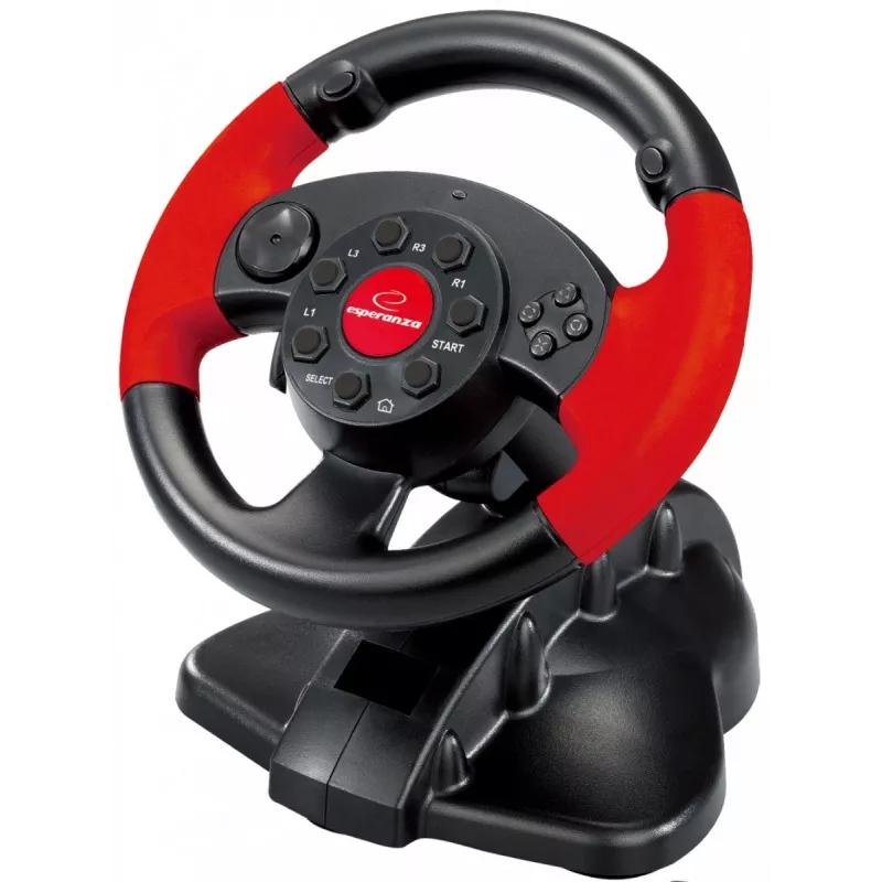 Steering wheel ESPERANZA EG103 gaming controller — PC/PS2/PS3, 13 buttons, vibration, accelerometer, black/red
