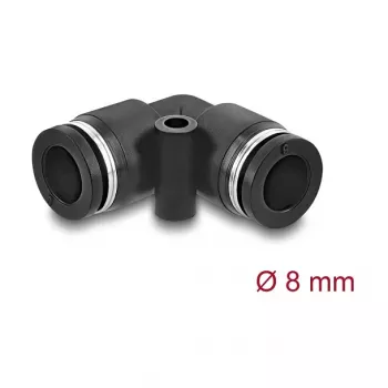 Pneumatic connector DELOCK 8 mm 90° angled with mounting hole, black, metal/plastic, female thread, 30 mm