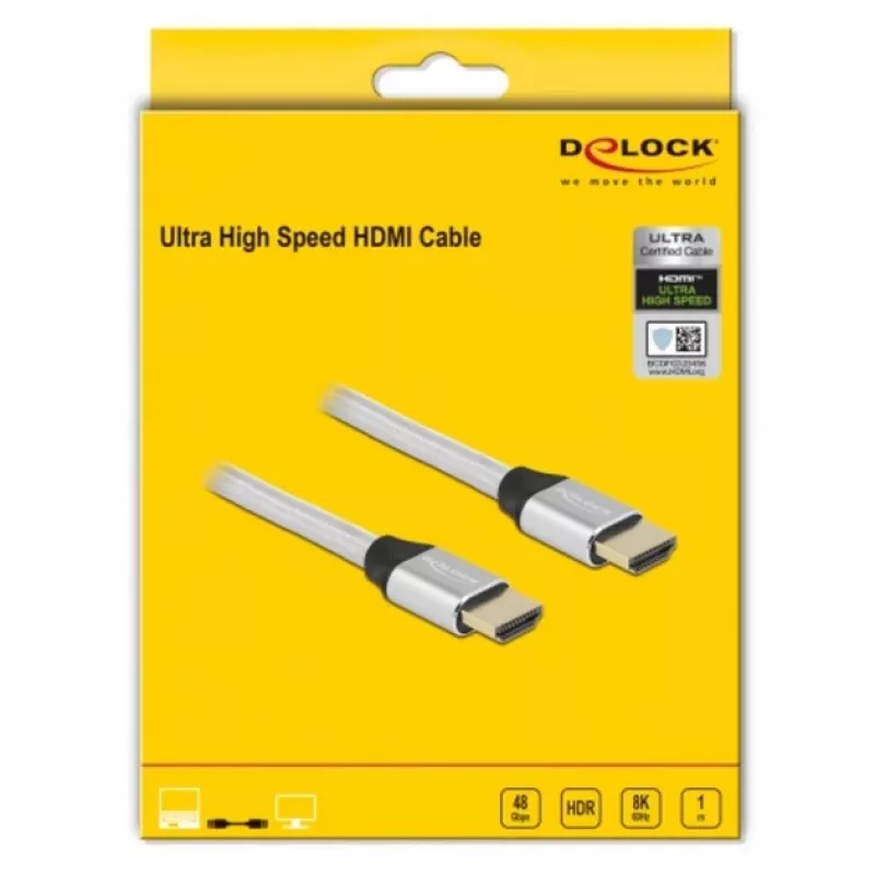 HDMI Cable DeLOCK Ultra High Speed 48 Gbps 8K 60 Hz Silver 1 m