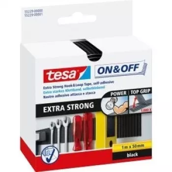 Tesa Hook&Loop Tape 1m x 50mm on&off extra strong black 55229