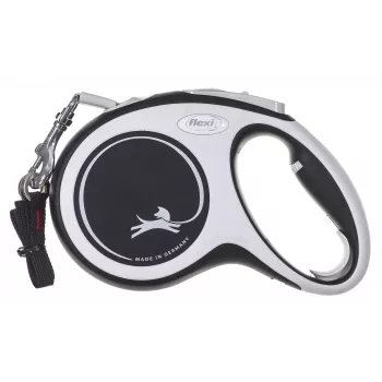 Retractable lead Flexi New Comfort M Tape 5 m Black — retractable tape leash, size M, max load 25 kg, weight 300 g