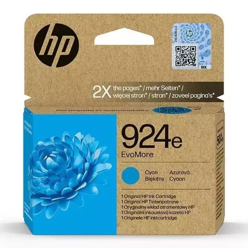 HP 924e EvoMore Cyan Original Ink Cartridge, High (XL) Yield, Cyan, 1 pc(s), 800 pages, Single pack