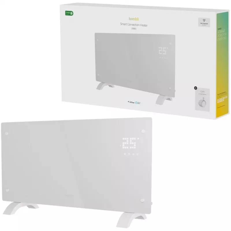 Convector electric space heater Hombli HBCH-0309, 2000 W, carbon fibre heating, indoor floor/wall, white