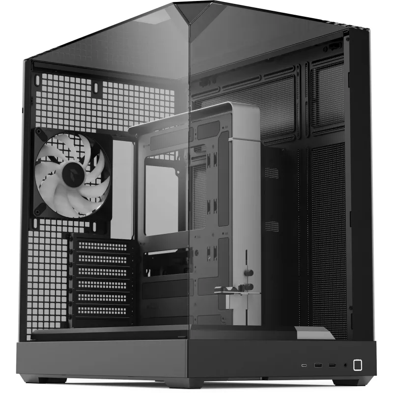 Tower case APNX V2 with three tempered glass panels, black
