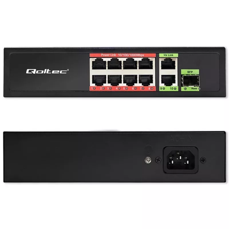 Ethernet Switch QOLTEC 52297 PoE RJ45 with PoE Uplink and SFP port