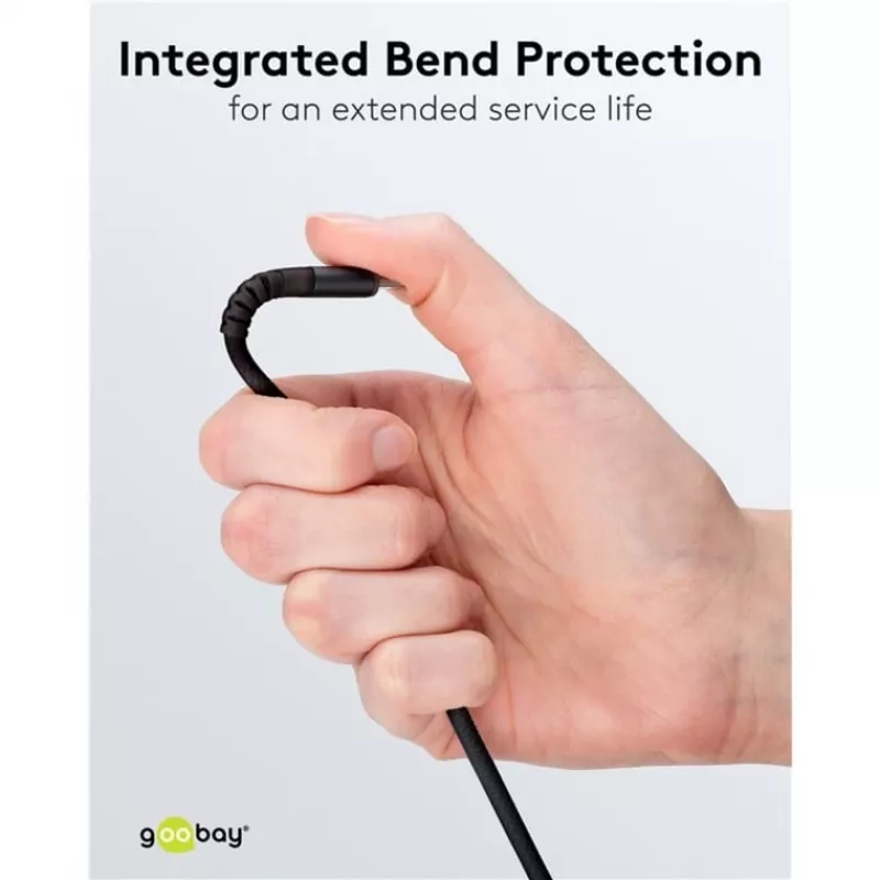 Goobay USB Cable-C Fabric Supersoft with Metal Connectors, 2 M, Black (2m, USB 2.0, 60W), USB Cable