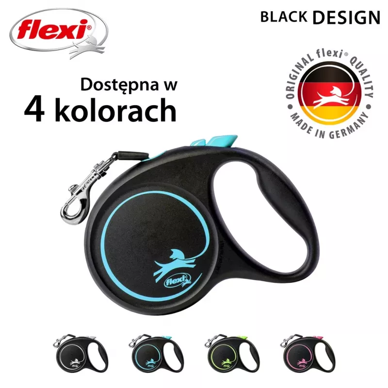 Retractable dog lead Flexi flexi Black Design M — 5 m length, tape style, max load 25 kg, ergonomic handle
