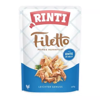 Wet dog food RINTI Filetto Chicken fillet with duck 100 g — complete adult meal, 14% protein, 82% moisture