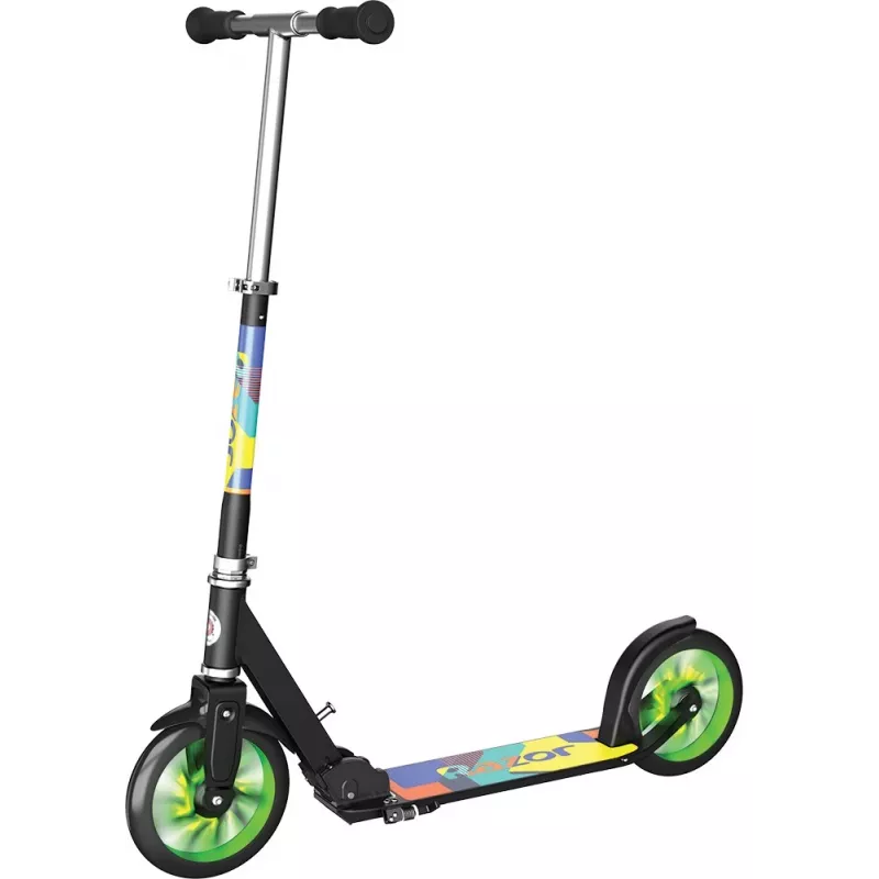 Razor A5 Lux Light-Up Classic Scooter, Green/Multicolour, 200 mm Light-Up Wheels, Foldable, 100 kg Max Load
