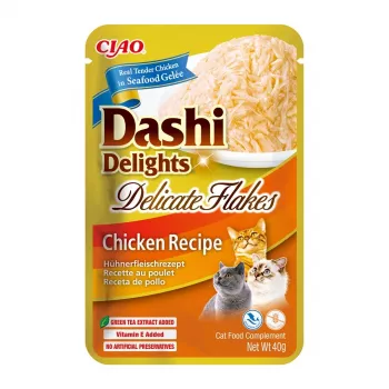 Wet cat treat INABA Dashi Delights Delicate Flakes Chicken 40 g — dietary, 86% moisture, 12% protein
