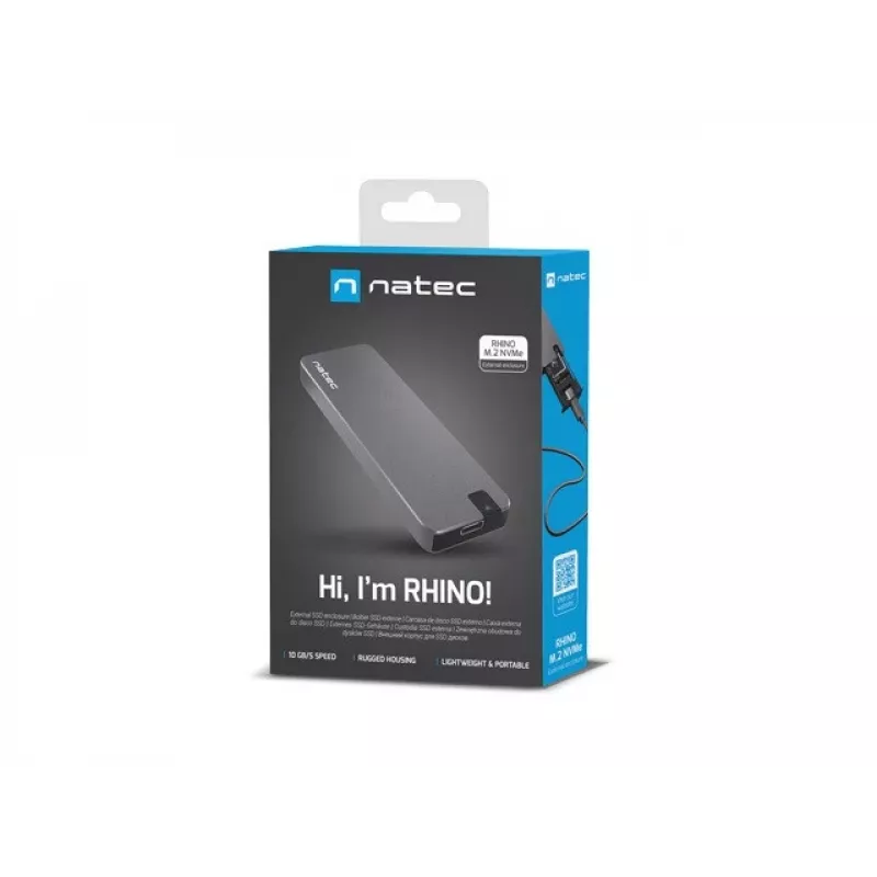SSD enclosure NATEC Rhino M.2 NVMe Black 2 TB USB Type-C, M.2 NVMe, USB 3.1 Gen 2, supports 30 mm