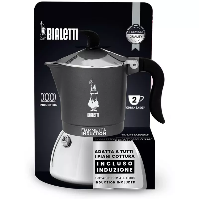 Stovetop Induction Coffee Maker BIALETTI FIAMMETTA 2-cup, Grey
