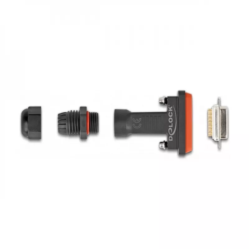 DeLOCK D-Sub 15 pin female connector IP67 waterproof black/orange