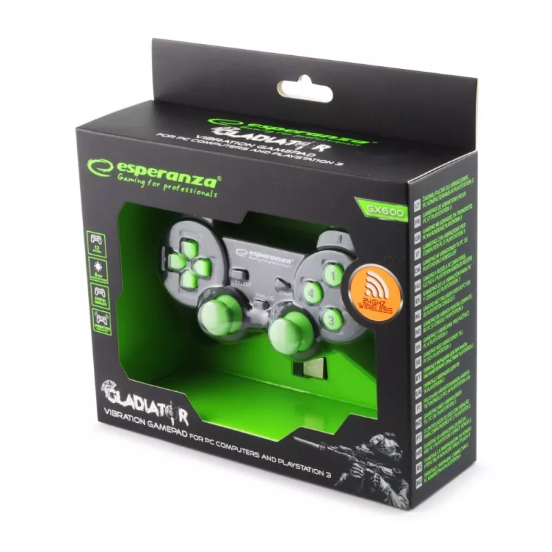 Wired gamepad ESPERANZA EGG108G — USB 2.0, 12 buttons, analogue/digital, D-pad, for PC and PlayStation 3, black/green
