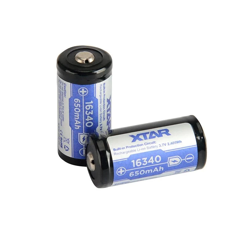 Rechargeable battery XTAR 16340 (CR123) Li‑ion 3.7V 850mAh, 34 mm height, 1.6 cm diameter
