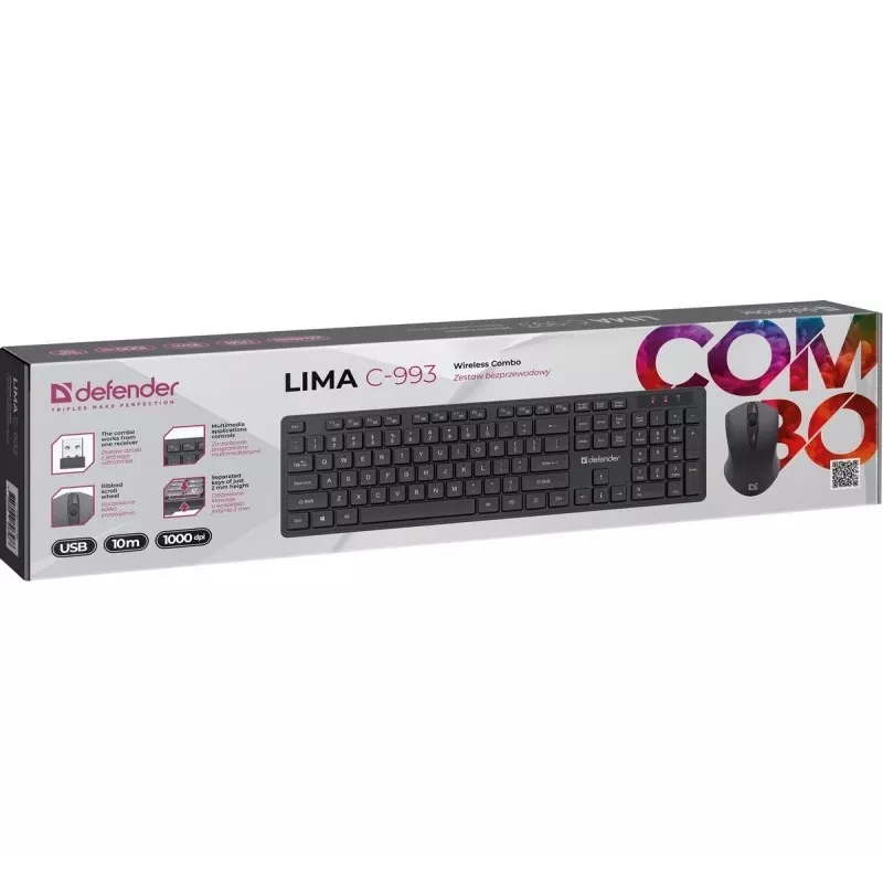 Wireless keyboard and mouse set DEFENDER C-993 RF 45996 — RF connection, compact layout