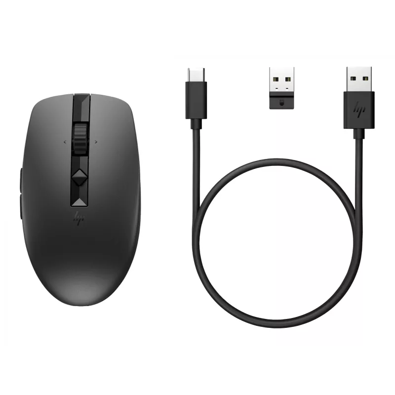 HP 710 Rechargeable Silent Mouse, Ambidextrous, RF Wireless + Bluetooth, 3000 DPI, Black