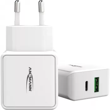 ANSMANN HC218PD - Power Supply - 18 Watt - 3000 mA - PD, QC 3.0 - 2 Output Ports (USB, USB-C) - White (1001-0111)
