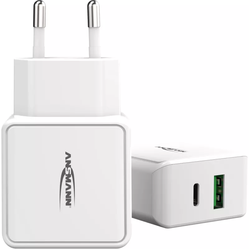 ANSMANN HC218PD - Power Supply - 18 Watt - 3000 mA - PD, QC 3.0 - 2 Output Ports (USB, USB-C) - White (1001-0111)
