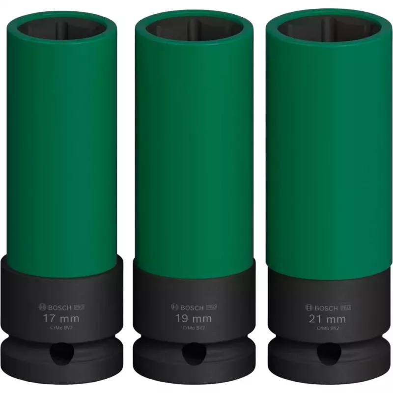 Impact socket set Bosch PRO 1/2 inch, 3-piece, deep sockets with rim protection