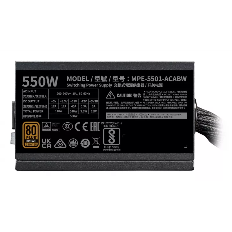 Power Supply Unit Cooler Master MWE Bronze 550 V3 550W