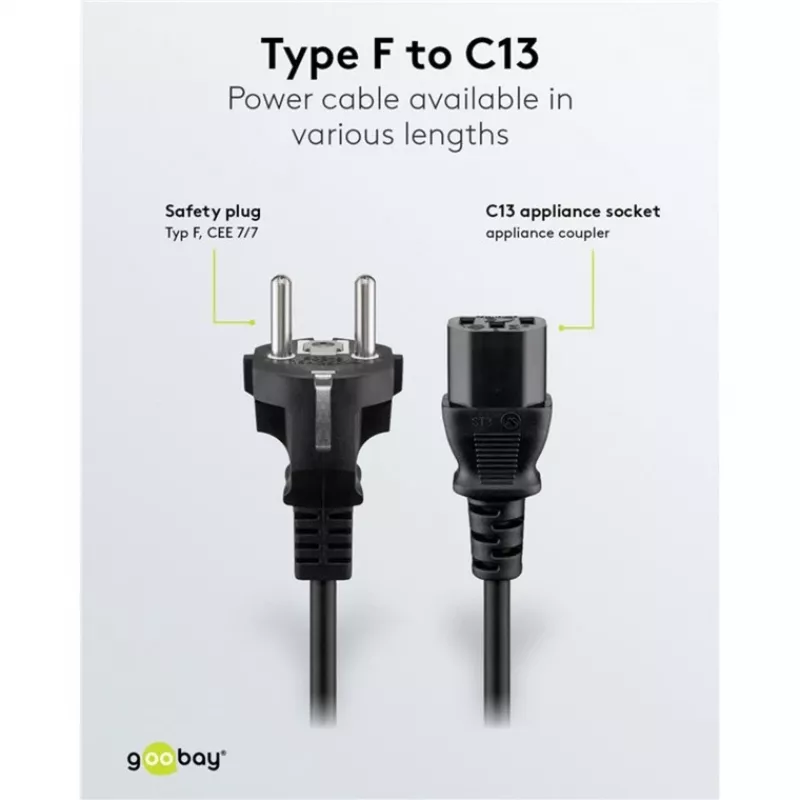 Goobay IEC Cord 5 m Black Power Plug Type F IEC C13 H05VV-F3G