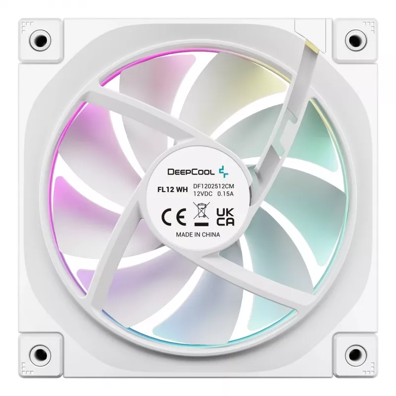 12 cm case fan DeepCool FL12 WH — 3-pack, 120×120×25 mm, 2150 RPM, 55 CFM, Fluid Dynamic Bearing, PWM, multi-LED, 4-pin
