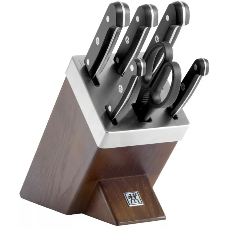 Knife and cutlery block set ZWILLING Gourmet 7 pcs — stainless steel blades, plastic handles, includes chef, carving, bread, paring, universal knives, kitchen shears