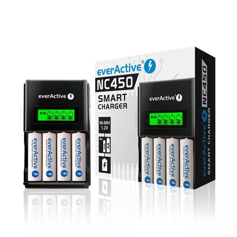 Battery charger everActive NC450B — 4‑cell AAA charger, 110/230V AC, black
