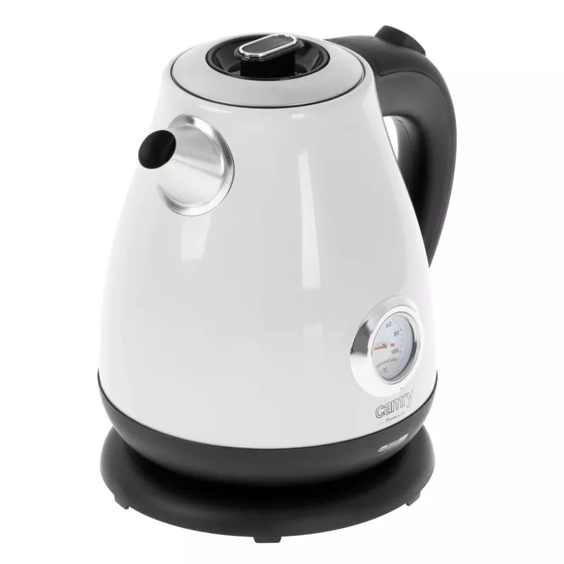 Electric kettle Camry CR 1344 — 1.7 L, 2200 W, stainless steel, built-in thermometer, 360° base, white