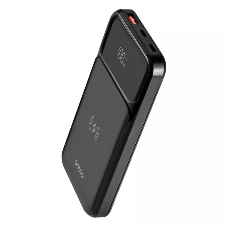 Savio BA-09 Wireless Power Bank, 10000 mAh, Black