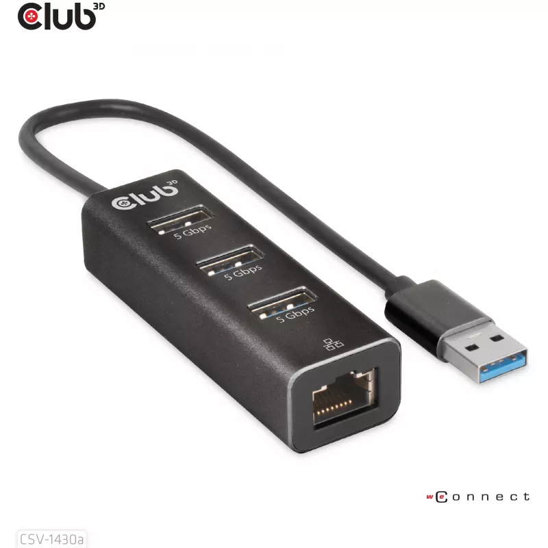 USB Hub CLUB3D USB 3.2 Gen1 Type-A 3 Ports with Gigabit Ethernet