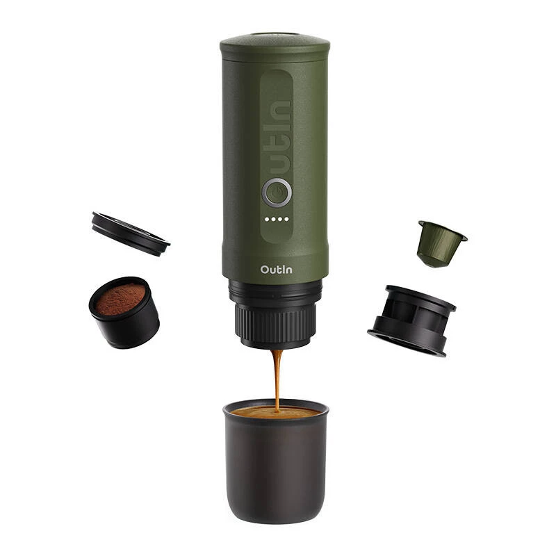 Coffee machine OUTIN Outin Nano Black, Green — ground coffee, 20 bar, 7500 mAh battery, 0.67 kg