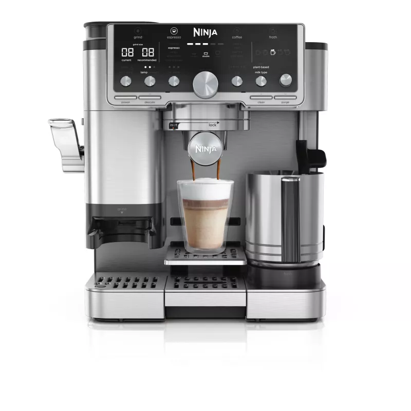 Espresso machine Ninja ES701EU — semi-auto coffee/espresso, built-in grinder, 2 L water tank, 1650 W, 25 grinder settings, milk tank, 14 bar pump