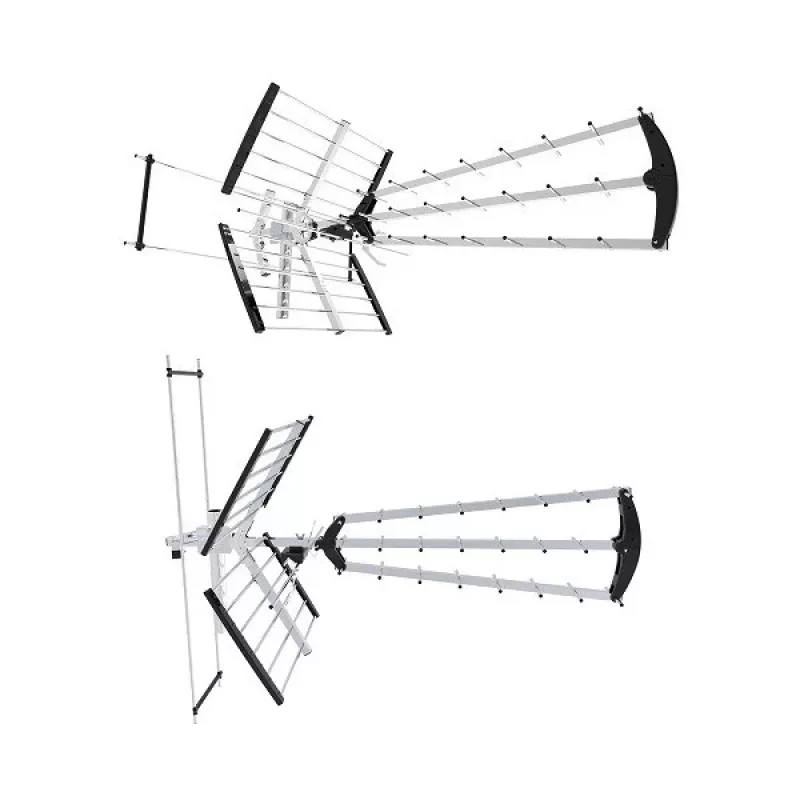 Outdoor/indoor DVB-T antenna LIBOX LB2000 with 69 dB amplifier, dual polarization, 174–790 MHz, aluminium/black