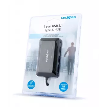USB hub GEMBIRD ACT-HUB3C-4P — USB 3.2 Gen 1 Type-A host to 4 × USB 3.2 Gen 1 Type-C, 5000 Mbit/s, black