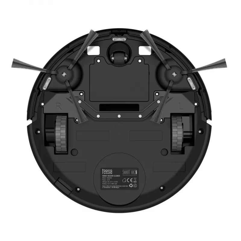 Robot vacuum cleaner TEESA Smart VAC 2 — round, black, 1000 Pa suction, 9.6V/2000mAh Li battery, 0.2 L dust box, Wi‑Fi, automatic return