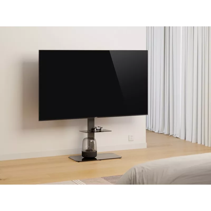Floor TV stand GEMBIRD TVS-86ST-01 for 43–86 inch TVs, black, tempered glass base, VESA 100x100–600x400, max 60 kg
