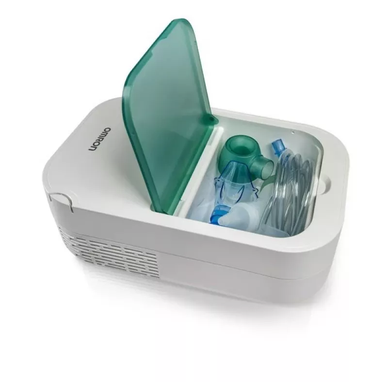 Tabletop nebulizer Omron NE-C301-E — AC-powered, 12 ml capacity, children's mask and mouthpiece, white