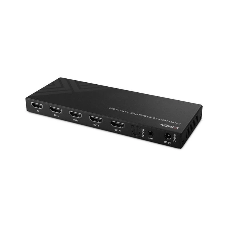 Lindy 4 Port HDMI 8K60 Splitter with Audio, HDMI, 4x HDMI, 3.5 mm, 7680 x 4320 pixels, Black, Metal