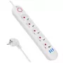 Power strip MACLEAN MCE395 W — 5 sockets, 3× USB A, 110–240 V AC, 2.1 A USB, max 2500 W, white, 1.5 m cable
