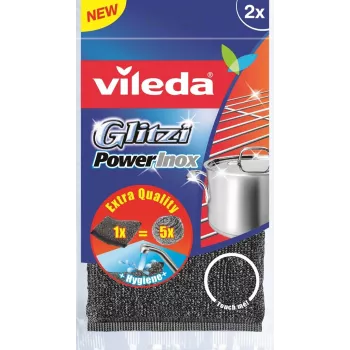 Scouring pad VILEDA 141656, fabric with stainless steel, grey, pack of 2, 115×245×20 mm, 35 g