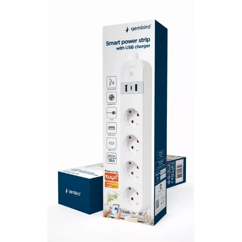 Smart power strip Gembird TSL-PS-S4U-01-W 4 AC outlets 3880 W White